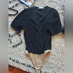 Wayf black plisse bodysuit